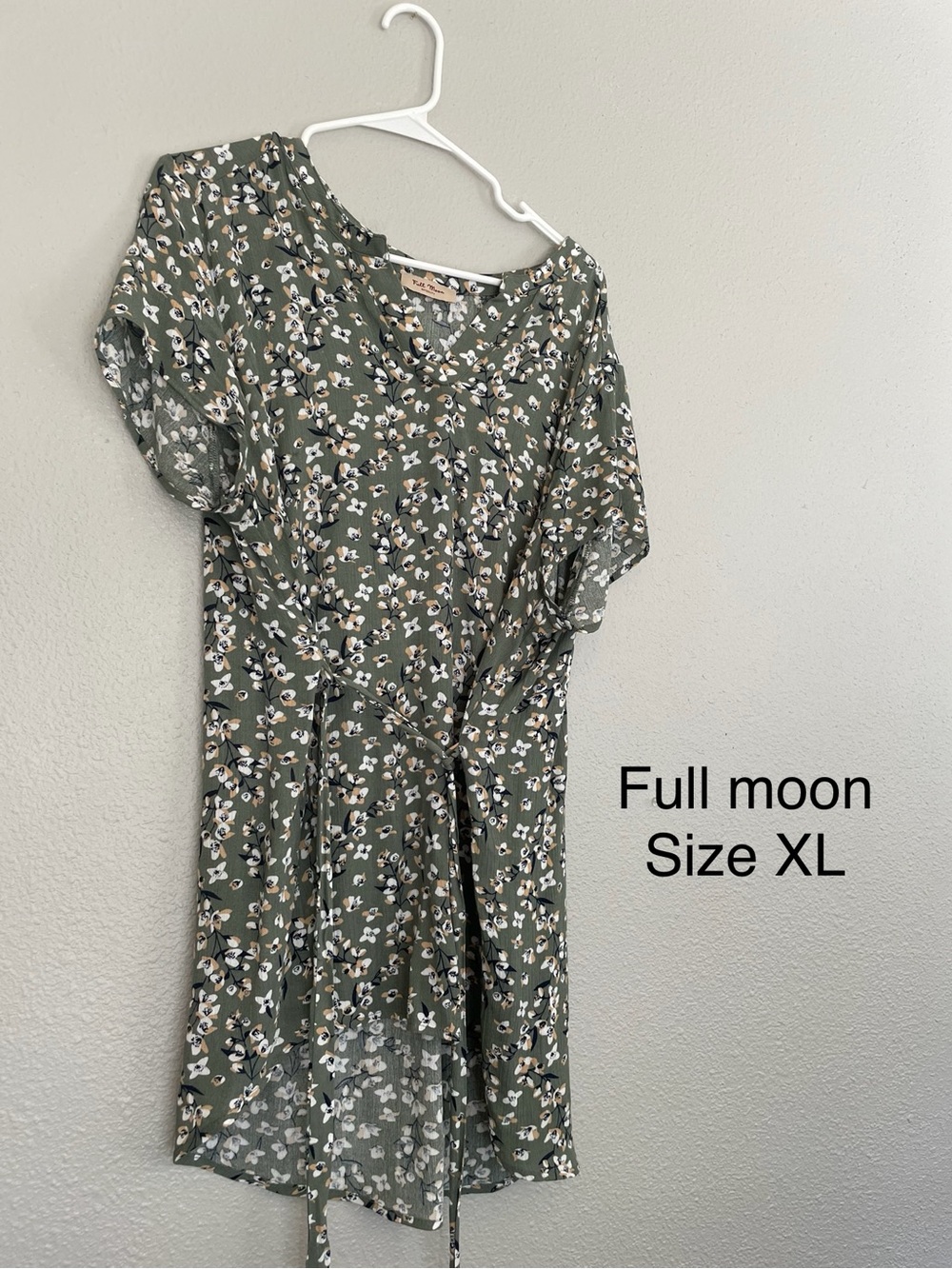 Full Moon Women's Floral Tie-Waist Blouse Dress - Olive Green